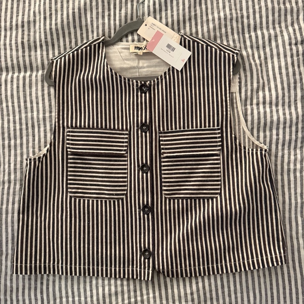 FRNCH Black and White Striped Sleeveless Top